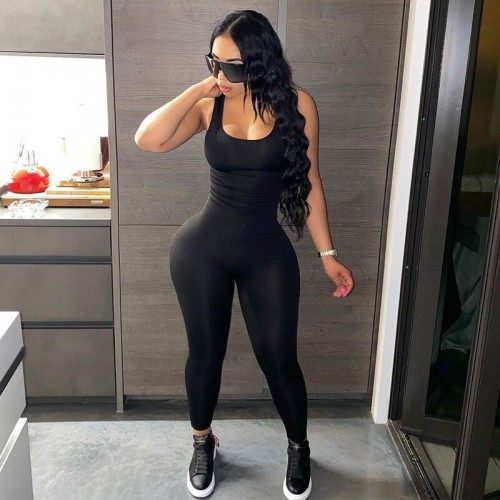 sport cut out backless bodycon jumpsuit