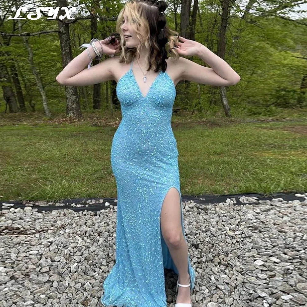 lsyx sleeveless glitter sequin mermaid prom
