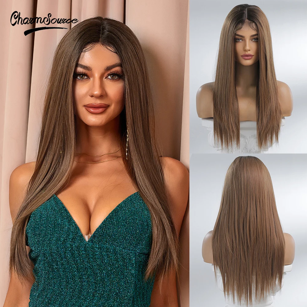 charmsource lace front wigs brown long